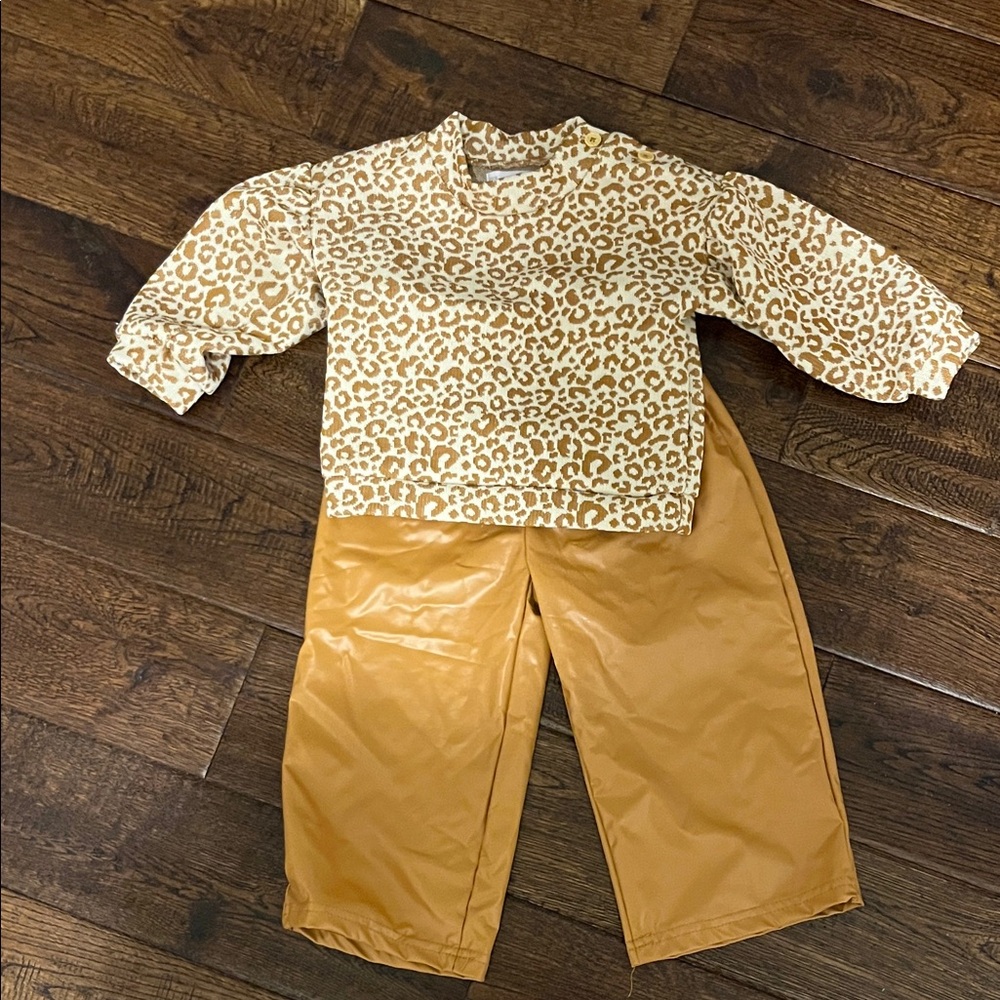 Rachel Zoe Leopard Print Top and Tan Pants Set